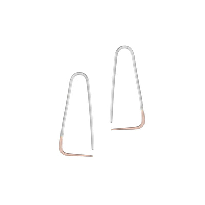 E303s.rg Small Two-Toned Mixed Metal Triangle Pull-Through Earrings in Sterling Silver and Rose Gold