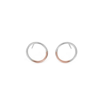 E305s.rg Silver and Rose Gold Circle Post Earrings