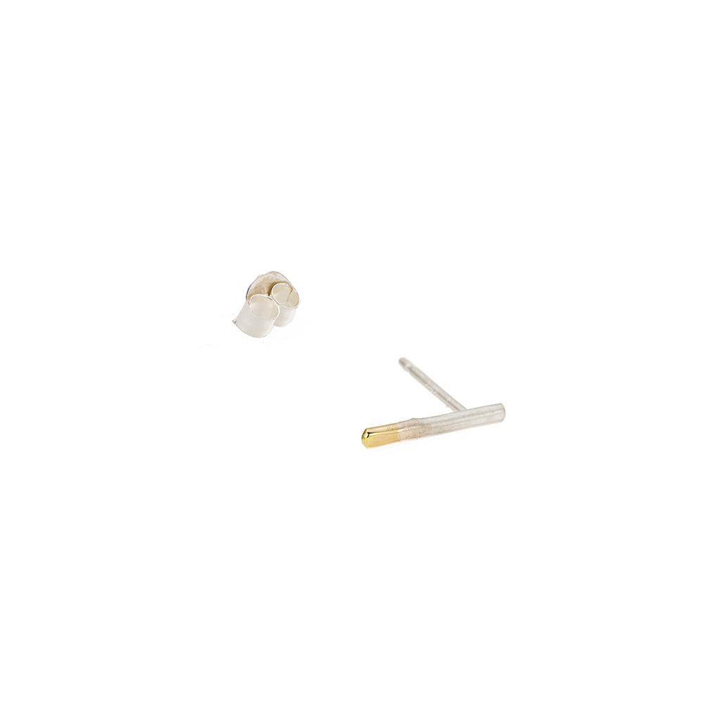 E313s.yg-Single Two-Toned Stria Stud Earring Single in Sterling Silver and Yellow Gold