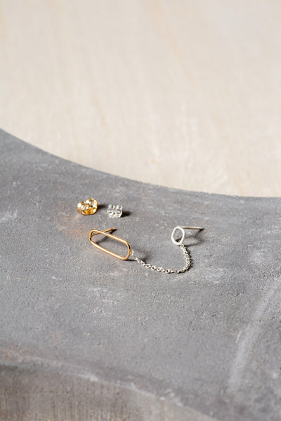 E352s.yg Square, Rectangle & Chain Double Post Earring in Sterling Silver and Yellow Gold