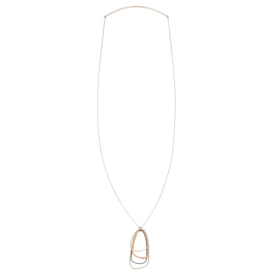 N299s.rg Long Mixed Metal Multi Triangle Necklace in Black Oxidized & Sterling Silver and Rose Gold - Full Length Image