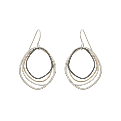 E286s.yg Small Yellow Gold, Silver and Black Topography Earrings