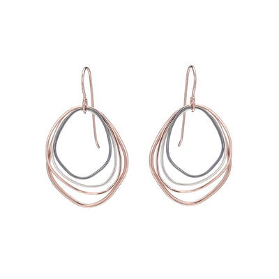 E286g.rg Small Rose Gold, Silver and Black Topography Earrings