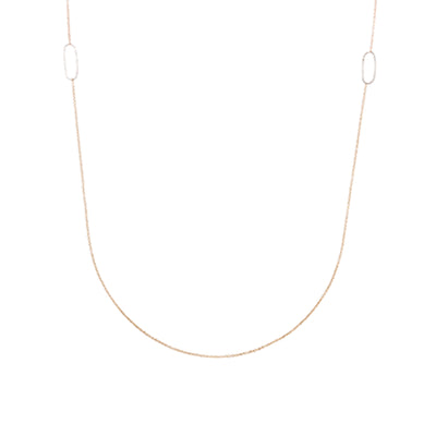 N308g.rg Long Rectangle & Delicate Chain Necklace in Rose Gold and Sterling Silver