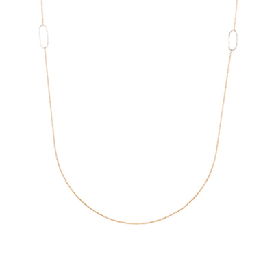 N308g.yg-L Long Rectangle & Delicate Chain Necklace in Yellow Gold and Sterling Silver