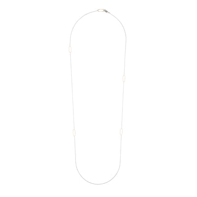 N308s.yg-L Long Rectangle & Delicate Chain Necklace in Sterling Silver and Yellow Gold - Entire View