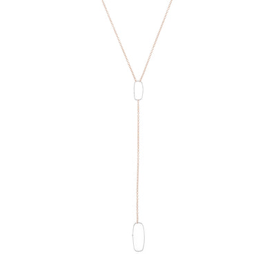 N309g.rg Rectangle Lariat Necklace in Rose Gold and Sterling Silver