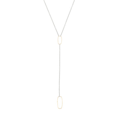 N309s.yg Rectangle Lariat Necklace in Sterling Silver and Yellow Gold