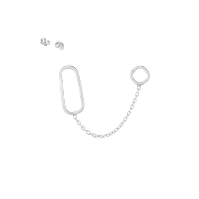 E352s Square, Rectangle & Chain Double Post Earring in Sterling Silver