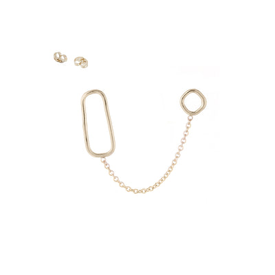E352yg Square, Rectangle & Chain Double Post Earring in Yellow Gold
