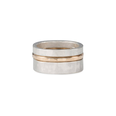 R37.RND 3-Stack Two-Toned Round Densa Ring Set in Silver and Yellow Gold