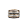 R43yg.RND 7-Stack TRI-Toned Mixed Metal Round Ring With Wide Band in Yellow Gold, Sterling Silver and Black Oxidized Silver