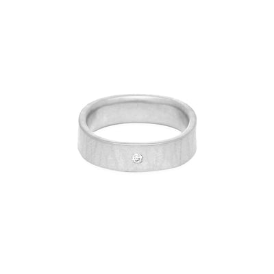 SSQ5-1.5 5mm Matte Silver Hammered Square Ring with 1.5mm Diamond