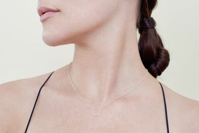N303s Simple Rounded Square Necklace in Sterling Silver - Model Image