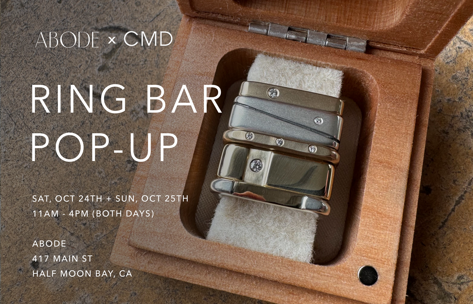 Sat. 10/24 + Sun. 10/25: Pop-Up at Abode in Half Moon Bay