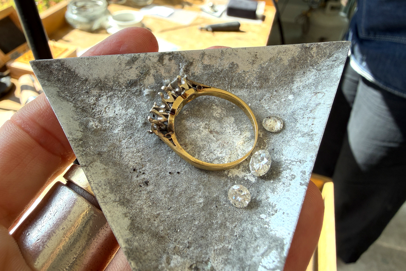 Client Diamond Ring Being Deconstructed in the CMD Production Studio, Jo's Reconstruction Story Blog Post