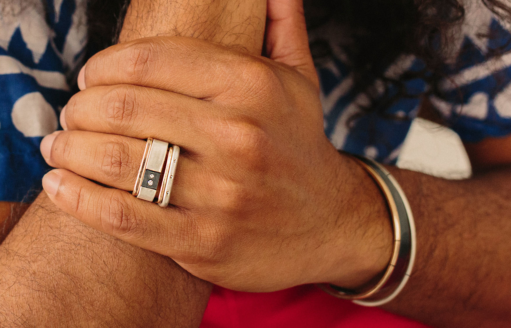 Gemini Stack Ring Set on Male Model