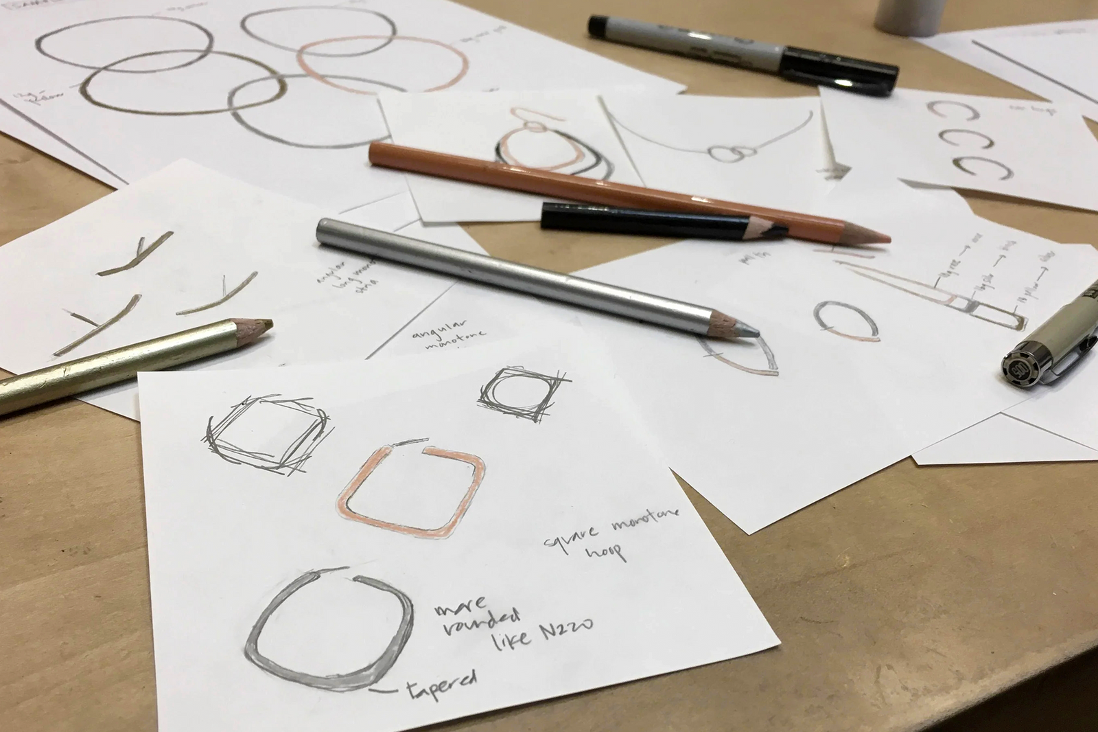 Colleen Mauer jewelry design sketches and notes during the CMD design process