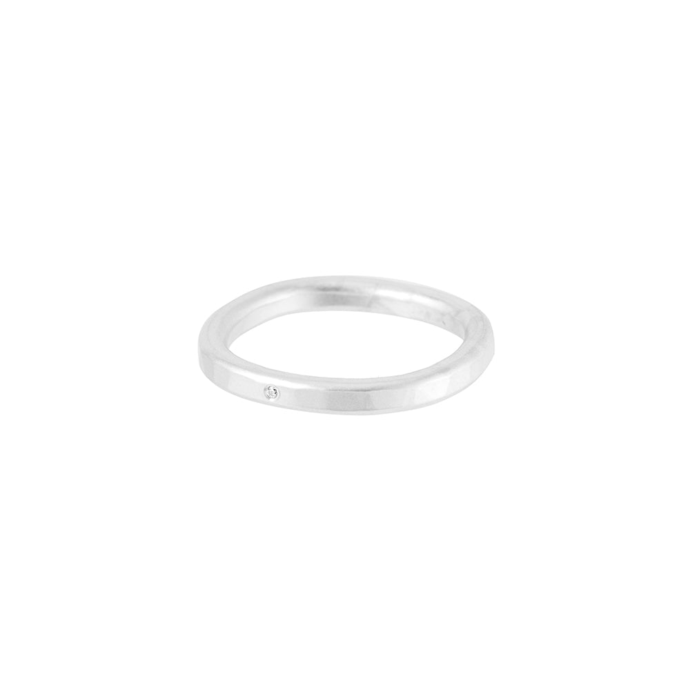 2.5mm Wide 14k Gold Ring with Tiny Diamond