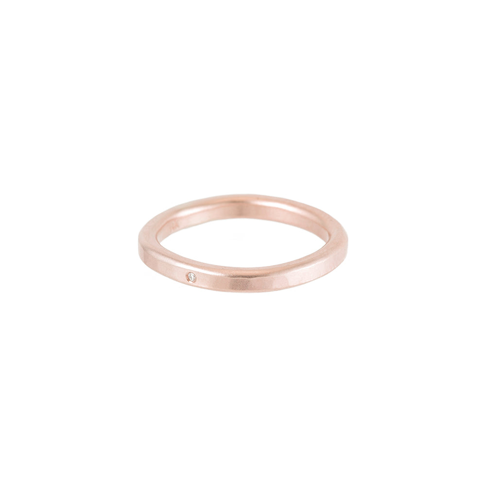 2.5mm Wide 14k Gold Ring with Tiny Diamond