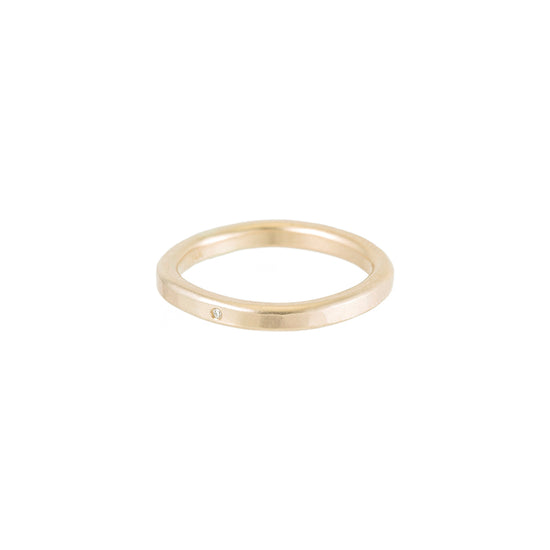 2.5mm Wide Solid Gold Ring with Tiny Diamond