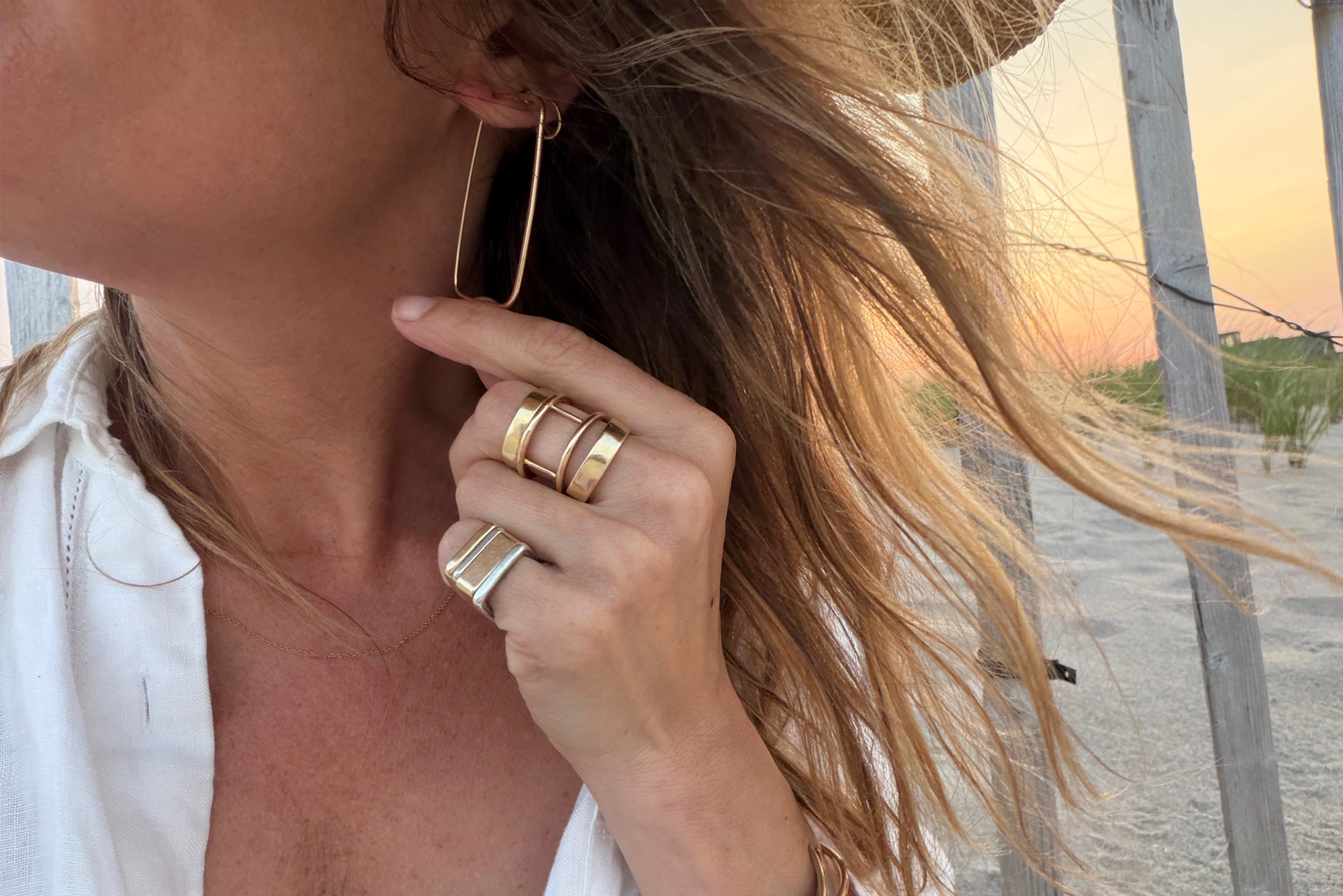 Continuous Rectangular Pull-Through Hoop Earrings