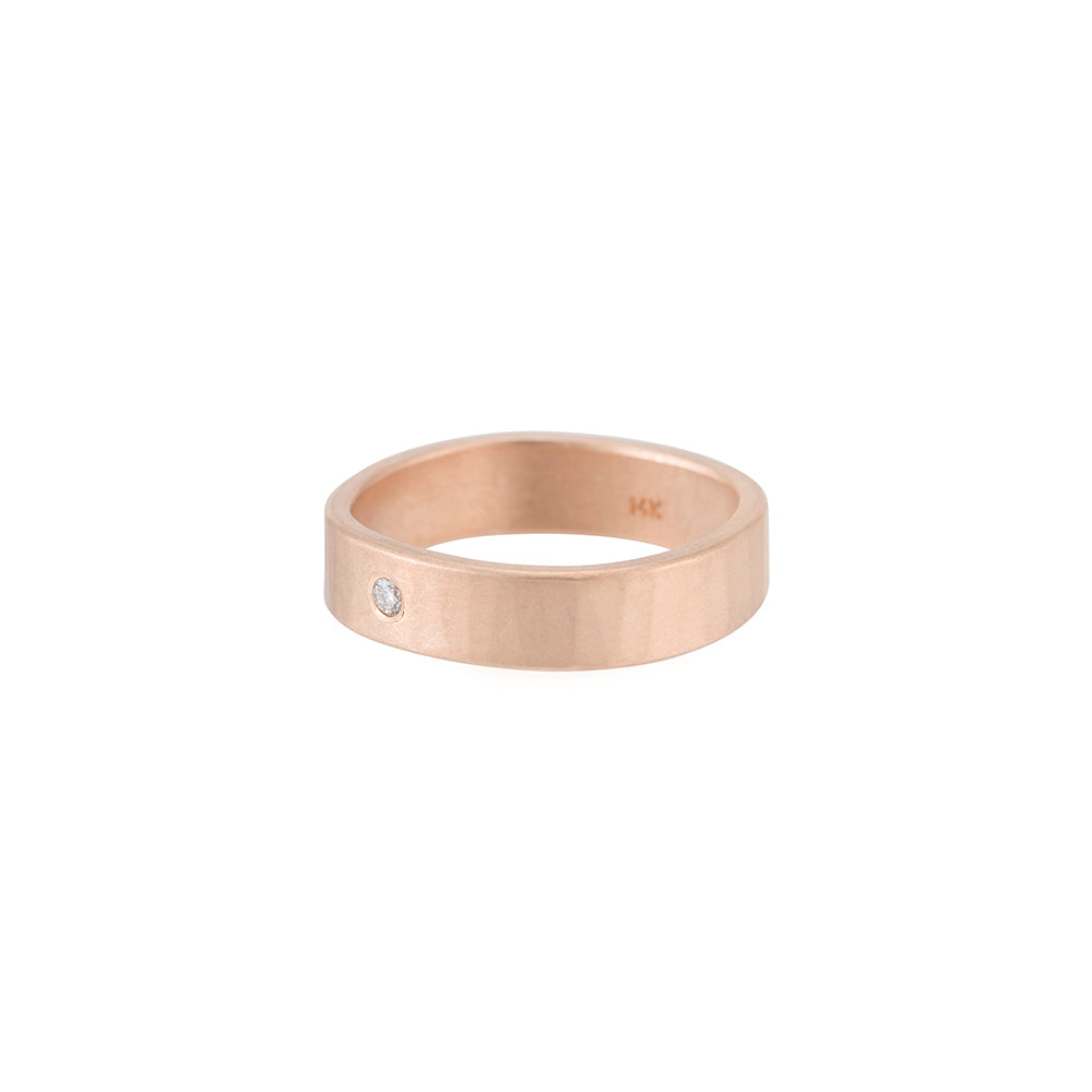 5mm Wide 14k Gold Ring with Tiny Diamond
