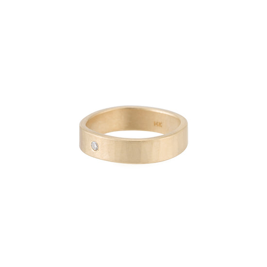 5mm Wide Solid Gold Ring with Tiny Diamond