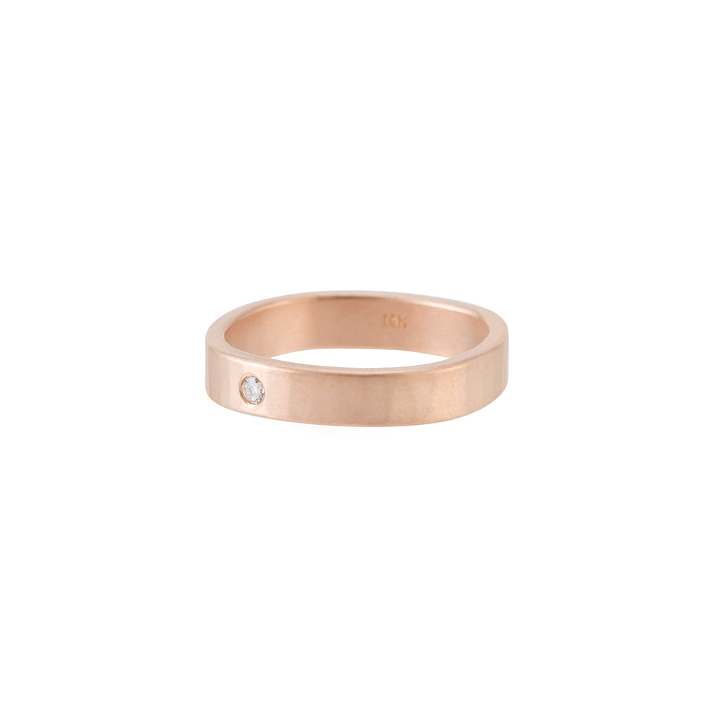 4mm Wide 14k Gold Ring with Tiny Diamond