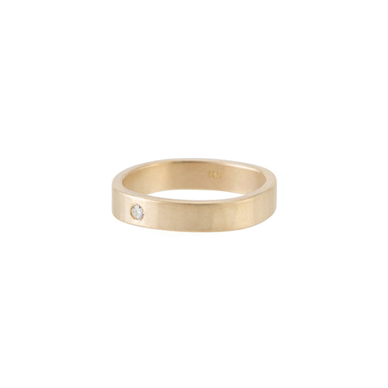 4mm Wide Solid Gold Ring with Tiny Diamond