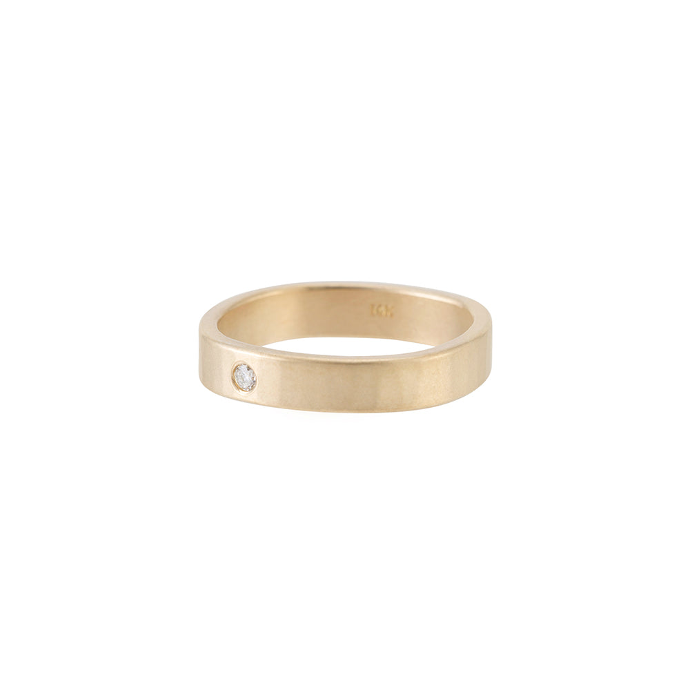 4mm Wide 14k Gold Ring with Tiny Diamond - Colleen Mauer Designs