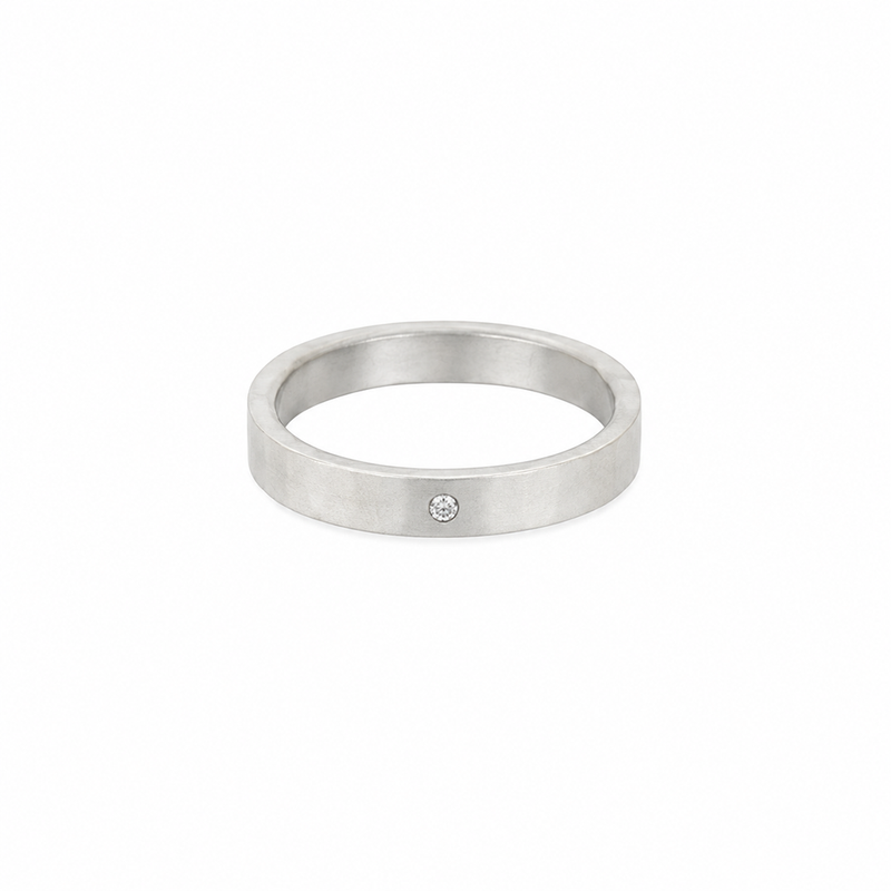 3mm Wide Silver Ring with Tiny Diamond