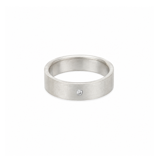 5mm Wide Silver Ring with Tiny Diamond