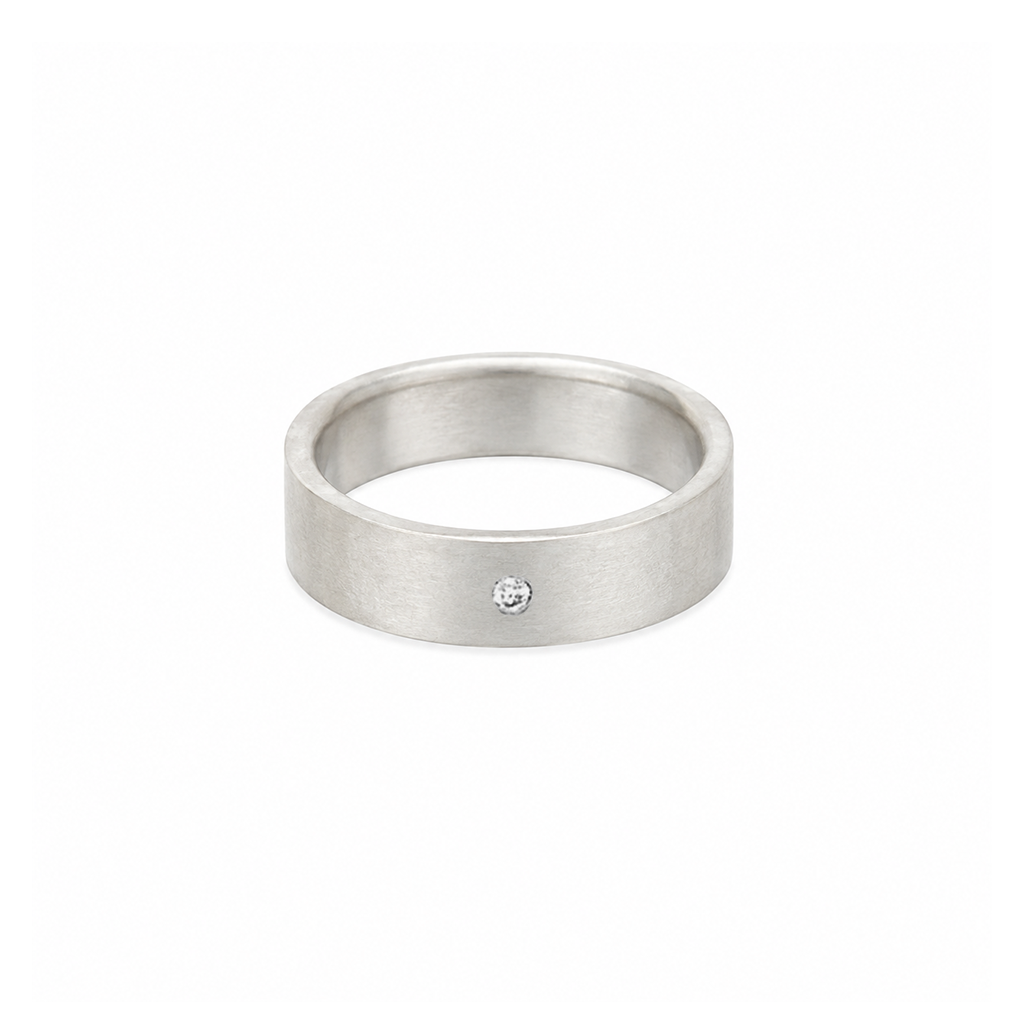 5mm Wide Silver Ring with Tiny Diamond