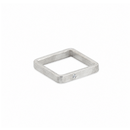 3mm Wide Silver Ring with Tiny Diamond