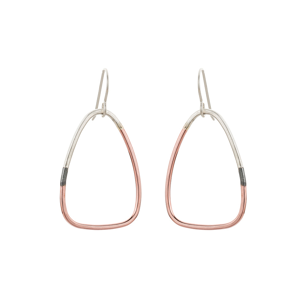 E319t.rg Small Tri-Toned Mixed Metal Triad Earrings in Sterling Silver, Black Oxidized Silver and Rose Gold