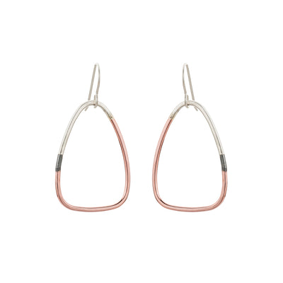 E319t.rg Small Tri-Toned Mixed Metal Triad Earrings in Sterling Silver, Black Oxidized Silver and Rose Gold