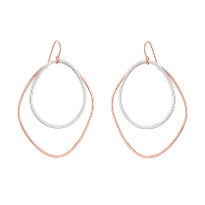 E335g.rg Large Double Angular Hoops in Rose Gold and Silver