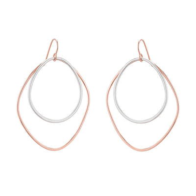 E335g.rg Large Double Angular Hoops in Rose Gold and Silver
