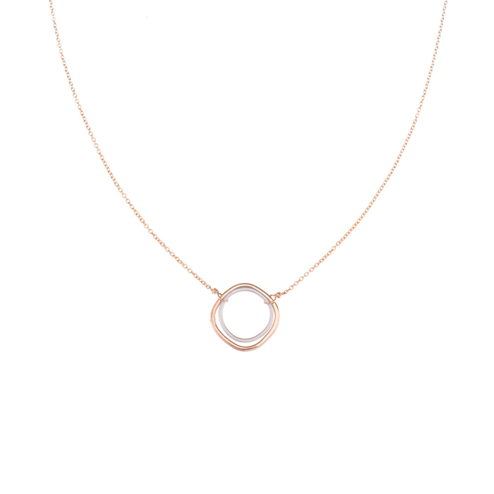 N306g.rg Rose Gold & Silver Double Square Necklace