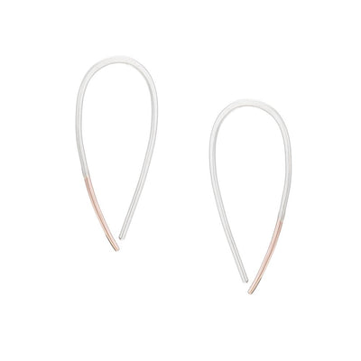 E324s.rg Small Two-Toned Mixed Metal Teardrop Pull-Through Earrings in Sterling Silver and Rose Gold