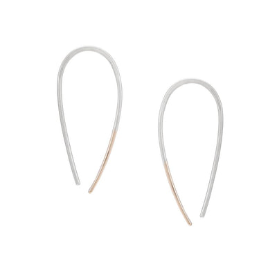 E324s.yg Small Two-Toned Mixed Metal Teardrop Pull-Through Earrings in Sterling Silver and Yellow Gold