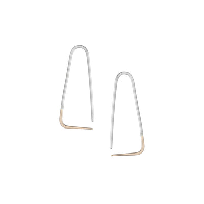 E303s.yg Small Two-Toned Mixed Metal Triangle Pull-Through Earrings in Sterling Silver and Yellow Gold