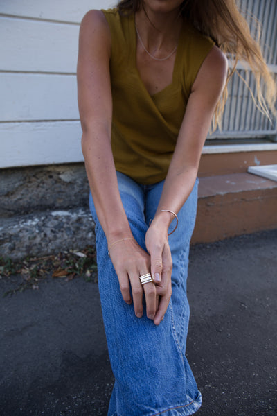 B104g.yg Square & Delicate Chain Bracelet in Yellow Gold and Sterling Silver - Model Image