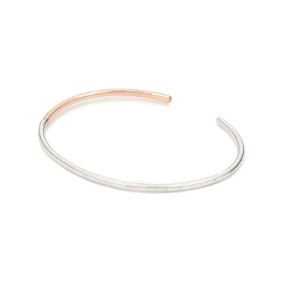 B87s.rg Thick Two-Toned Mixed Metal Cuff Bracelet in Sterling Silver and Rose Gold
