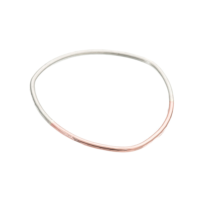 B88s.yg Thick Two-Toned Individual Bangle Bracelet in Sterling Silver and Yellow Gold