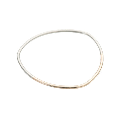 B88s.yg Thick Two-Toned Individual Bangle Bracelet in Sterling Silver and Yellow Gold