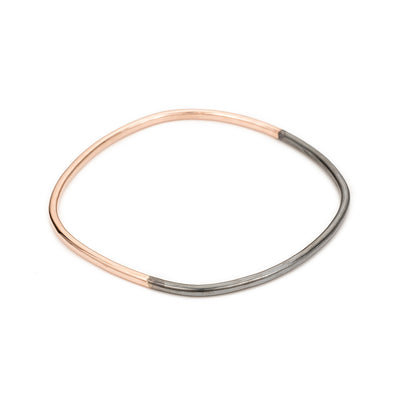 B99x.rg Thick Black & Rose Gold Square Bangle Bracelet