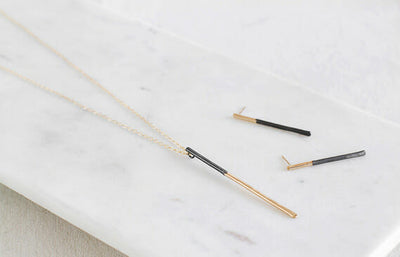 Black & Gold Virga Post Earrings and Necklace