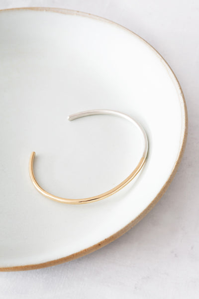 B87g.yg Thick Yellow Gold & Silver Gibbous Cuff Bracelet (Mostly Gold)